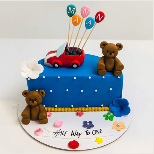 Teddy And Car Half Birthday Cake